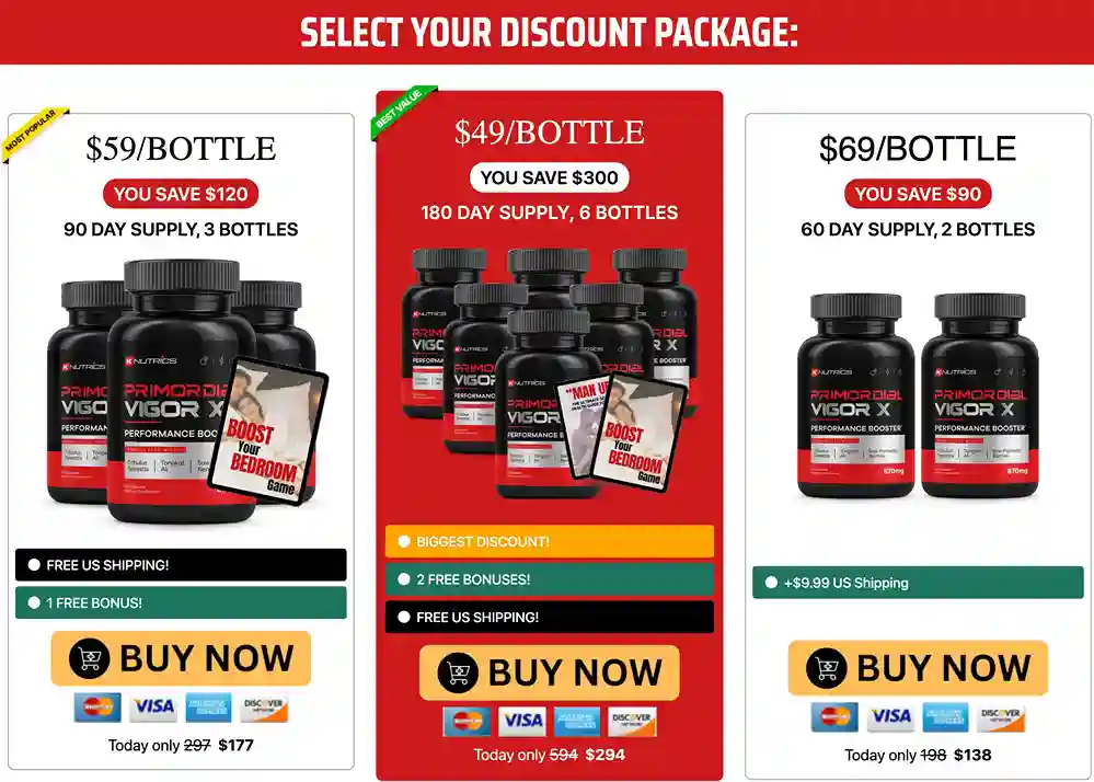 Primordial Vigor X Pricing Packages 1 Bottle 3 Bottle 6 Bottle